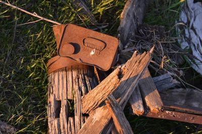 Old wooden fence on field