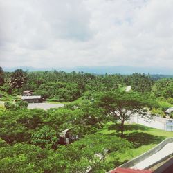 Scenic view of trees against cloudy sky