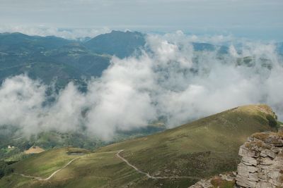 Scenic view of mountains against cloudy sky