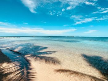 Scenic view of sea against blue sky