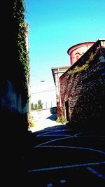 Low angle view of building against blue sky