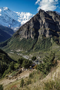 Scenic view of snowcapped mountains against sky