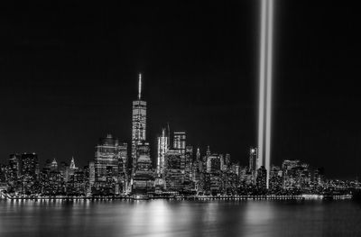 Illuminated buildings in city at night