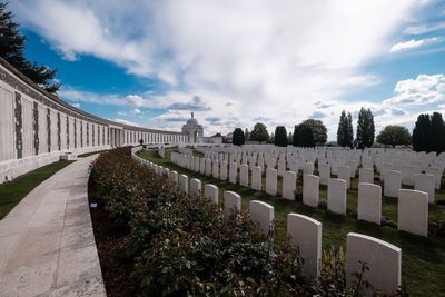 Panoramic view of cemetery against sky