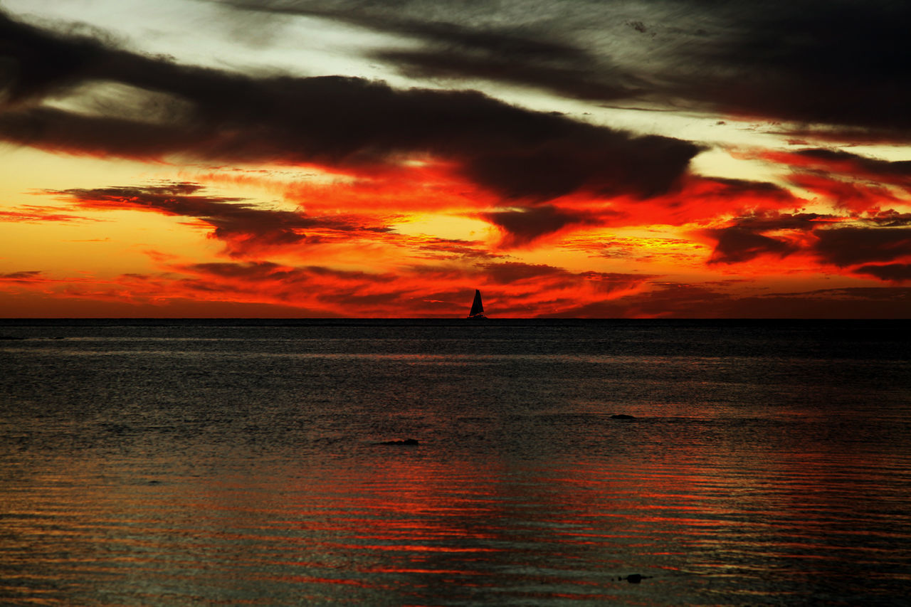 SCENIC VIEW OF SEA AGAINST DRAMATIC SKY