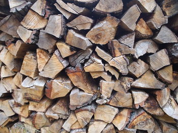 Full frame shot of logs in forest