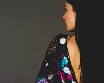 Flamenco dancer against gray background