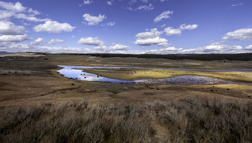 Scenic view of land against sky