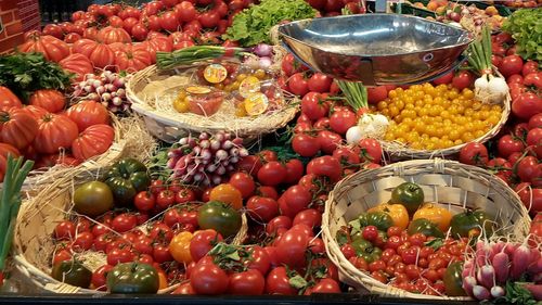 High angle view of fruits for sale in market