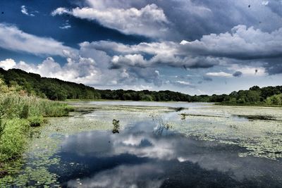 Scenic view of lake against sky