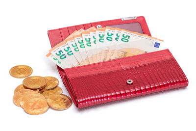 Close-up of paper currency on white background