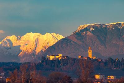 Scenic view of snowcapped mountains against sky