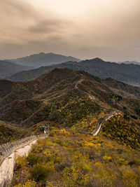 High angle view of mountain road against cloudy sky