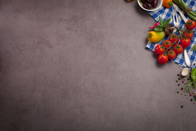 High angle view of multi colored candies on table