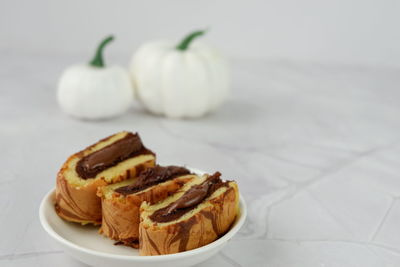 Close-up of dessert in plate on table