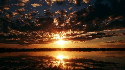 Scenic view of lake against sky during sunset