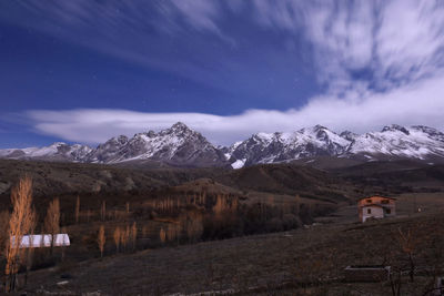 Scenic view of snowcapped mountains against sky