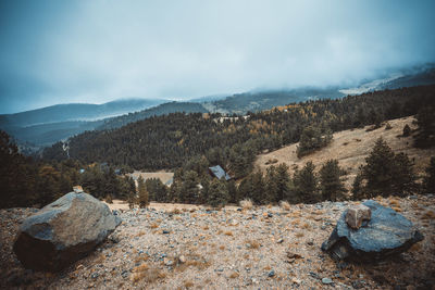 Scenic view of rocky mountains against sky