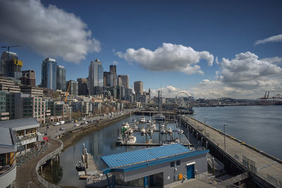 Modern buildings against sky in city