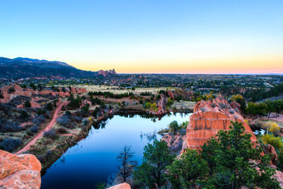 Scenic view of rock formation at sunset