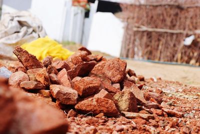 Close-up of bread on rocks