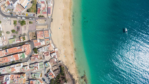 High angle view of beach by buildings in city