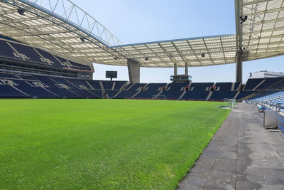 View of soccer field against clear sky