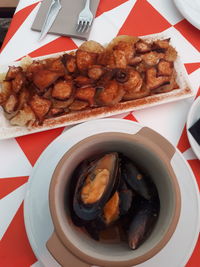 High angle view of dessert in plate on table