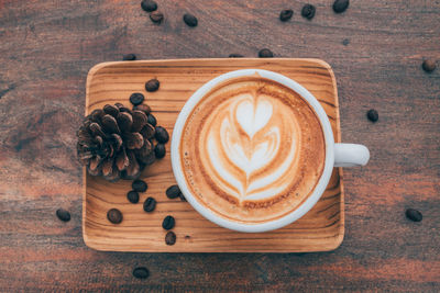 High angle view of coffee on table