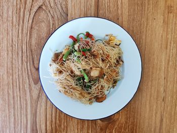 High angle view of meal served on table