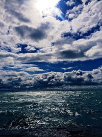 Scenic view of sea against cloudy sky