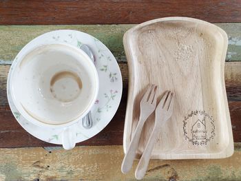 High angle view of tea cup on table