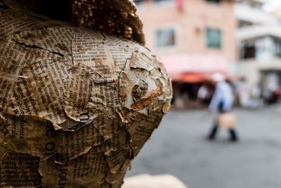 Close-up of damaged sculpture