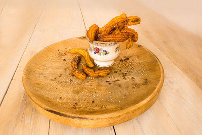 High angle view of dessert on table