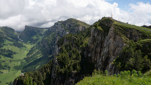 Panoramic view of land and mountains against sky