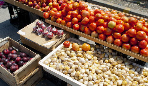 High angle view of fruits for sale in market