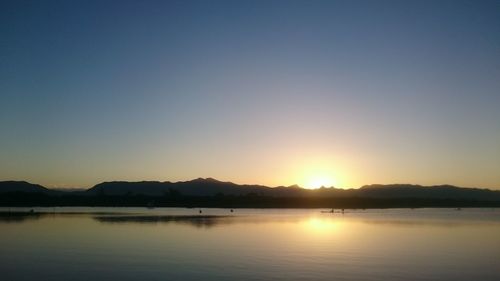 Scenic view of lake at sunset