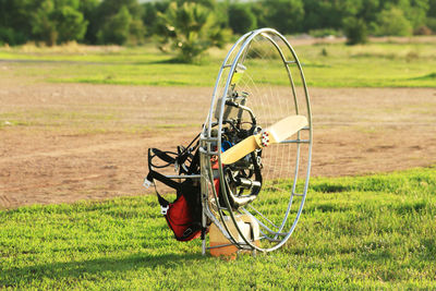 Bicycle wheel on field