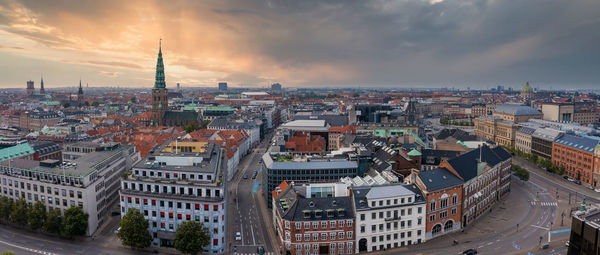 Beautiful canals of copenhagen, the capital of denmark at sunset.