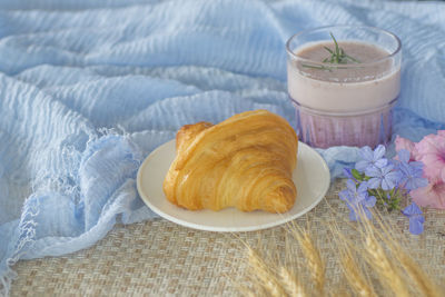 High angle view of breakfast on table