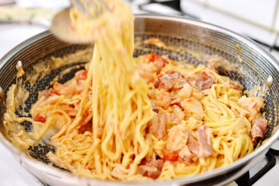 Close-up of noodles in bowl