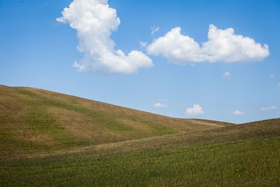 Scenic view of landscape against blue sky