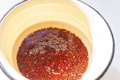 Microgreens seeds soaked in water. preparation of seeds for germination at home.