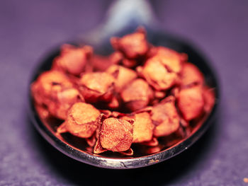 Close-up of chopped vegetables in bowl on table