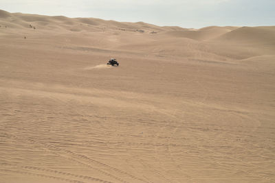 Man riding motorcycle on desert