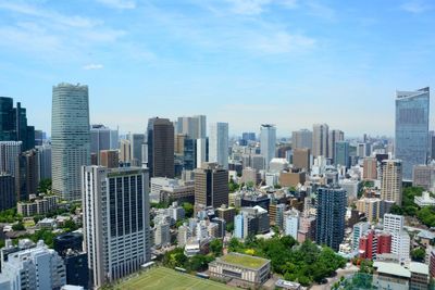 High angle view of cityscape against sky