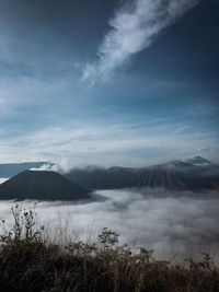 Scenic view of volcanic landscape against sky