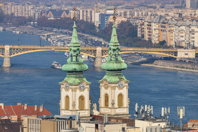 High angle view of buildings in city