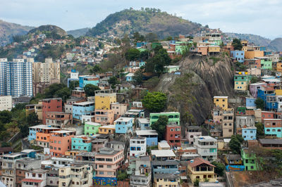 High angle view of buildings in city