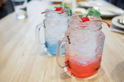 Close-up of drink on wooden table